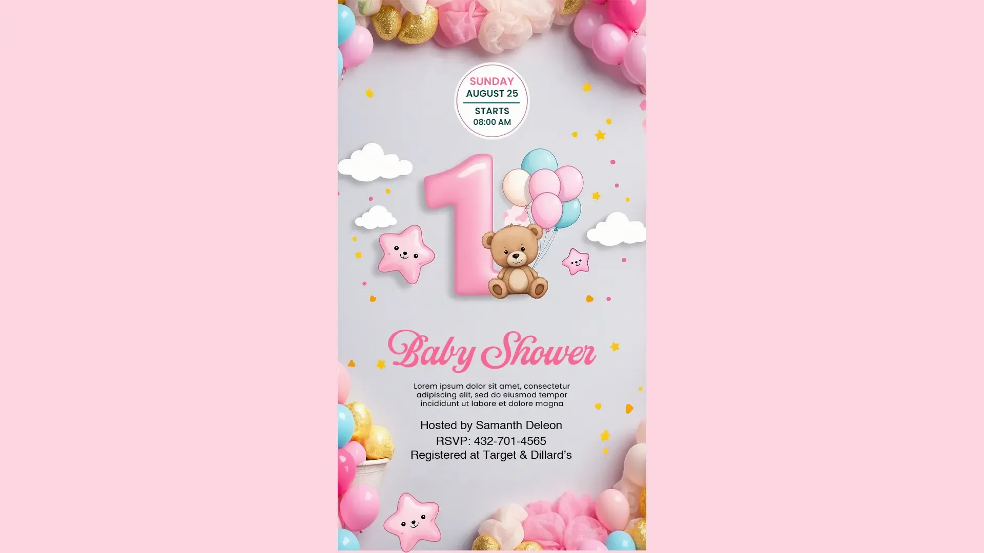 Baby Shower Invitation Instagram Story Card Cute and Playful Pink Layout